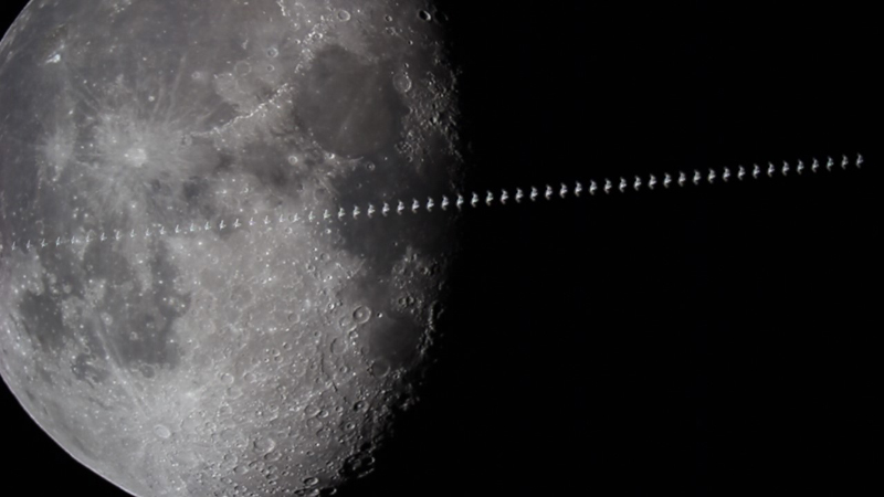 Success! The ISS streaks across the sky and the Moon, captured at 60fps.