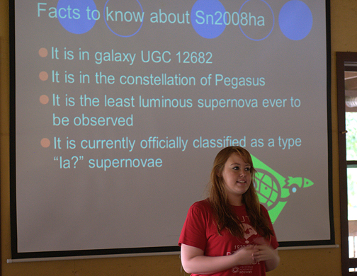 Photo by Alan Chaniewski
Carolyn Moore gives her lecture on Supernovas.
