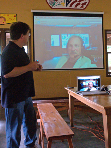 Photo by Alan Chaniewski
Greg Barker talks with Bob Berman during hisw lecture via Skype.
