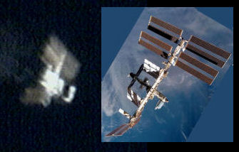 Photo by Leo Taylor
ISS taken July '08 with Meade SCT and ToUcam. Shows 3 sets of solar 
panels as seen in adjacent Feb '08 NASA photo.

