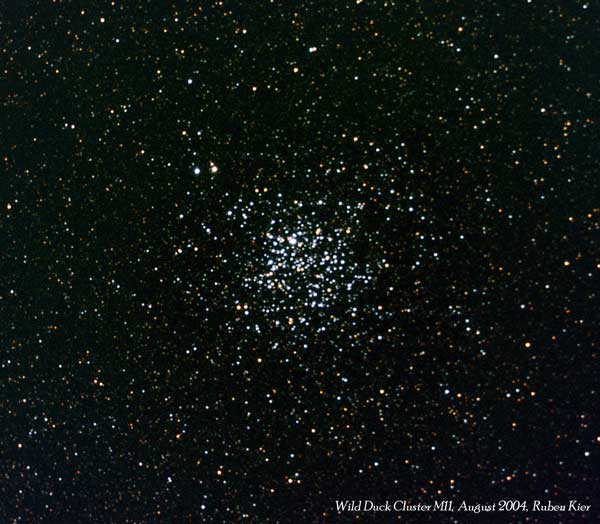 Photo by Rubin Kier
M 11 (Wild Duck Cluster) in Scutum
Taken by Ruben Kier with Celestron 8, ).67 Reducer, SBIG ST-10ME
Red 1 min*12, green 1 min*12, blue 1 min*16, lum 1 min*40


