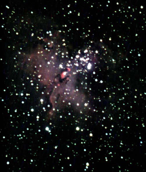Photo by Alan Chaniewski
M16 and "Pillars of Creation" in Serpens by Alan Chaniewski
Canon 20D, 10 inch SCT, 1600 ISO
1 min x 8 exp, combined in ImagesPlus

