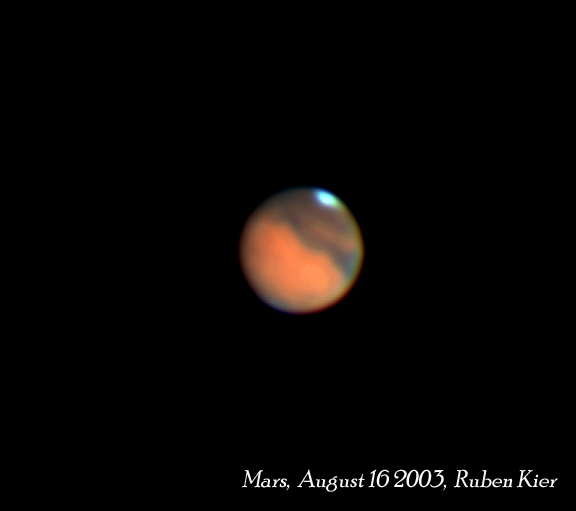 Mars taken by Ruben Kier
4 in Astro-Physics APO Refractor, 4x Powermate Barlow
SBIG ST-10xme CCD
