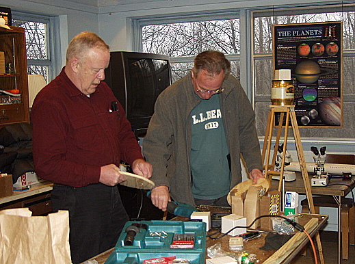 Photo by Greg Barker
Bob Carruther's telescope making class that was recently held at the Bethany Observatory in April 2009.
