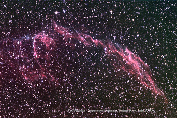 Taken by Ruben Kier with 4 in Astro-Physics APO Refractor
NGC 6992 "Veil Nebula" in Cygnus
SBIG ST-10xme CCD, R=14, G=14, B=16, L=28 min binned 2x2

